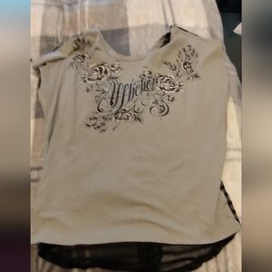 Affliction Gray T-Shirt with Black Floral Design